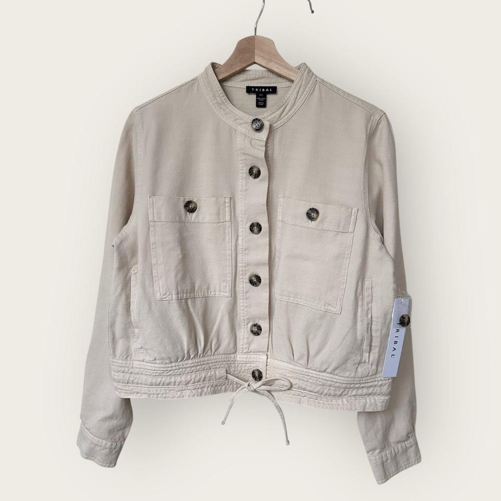 NWT Tribal Slub Twill Crop Button Front Jacket - Ecru Cream Boxy French Oak - Picture 1 of 6